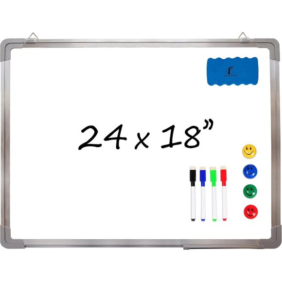 Whiteboard Set - Dry Erase Board 24 x 18 in with 1 Magnetic Dry Eraser 4 Drywip